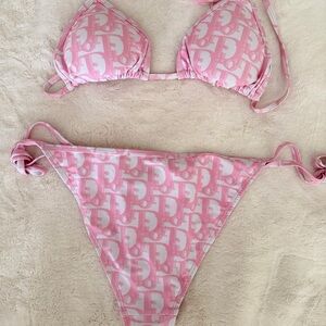 Dior Pink Monogram Triangle Bikini Top & Bottom Set